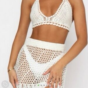 White Fox Boutique Ivory Crochet Beach Set